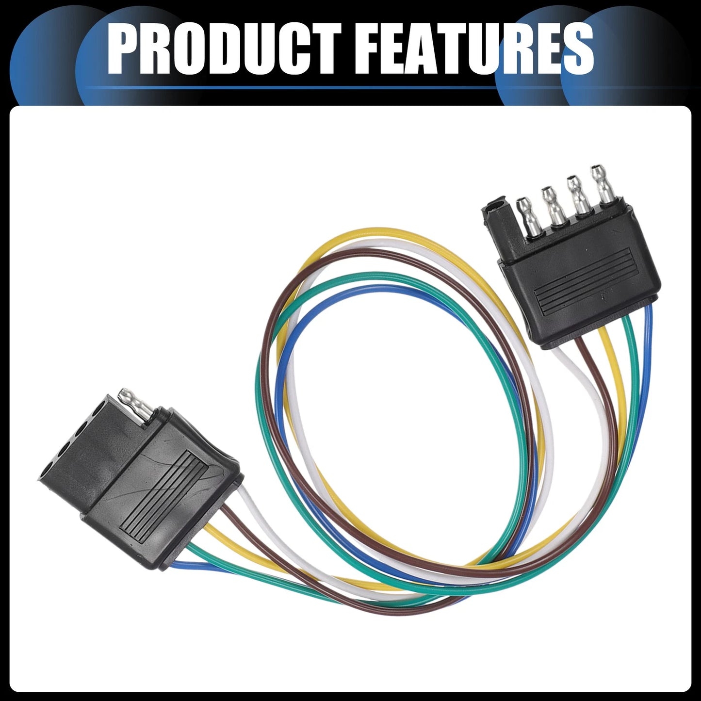 Set of 2 5-Pin Flat Wiring Harness for Car Vehicle-Side Trailer-Side