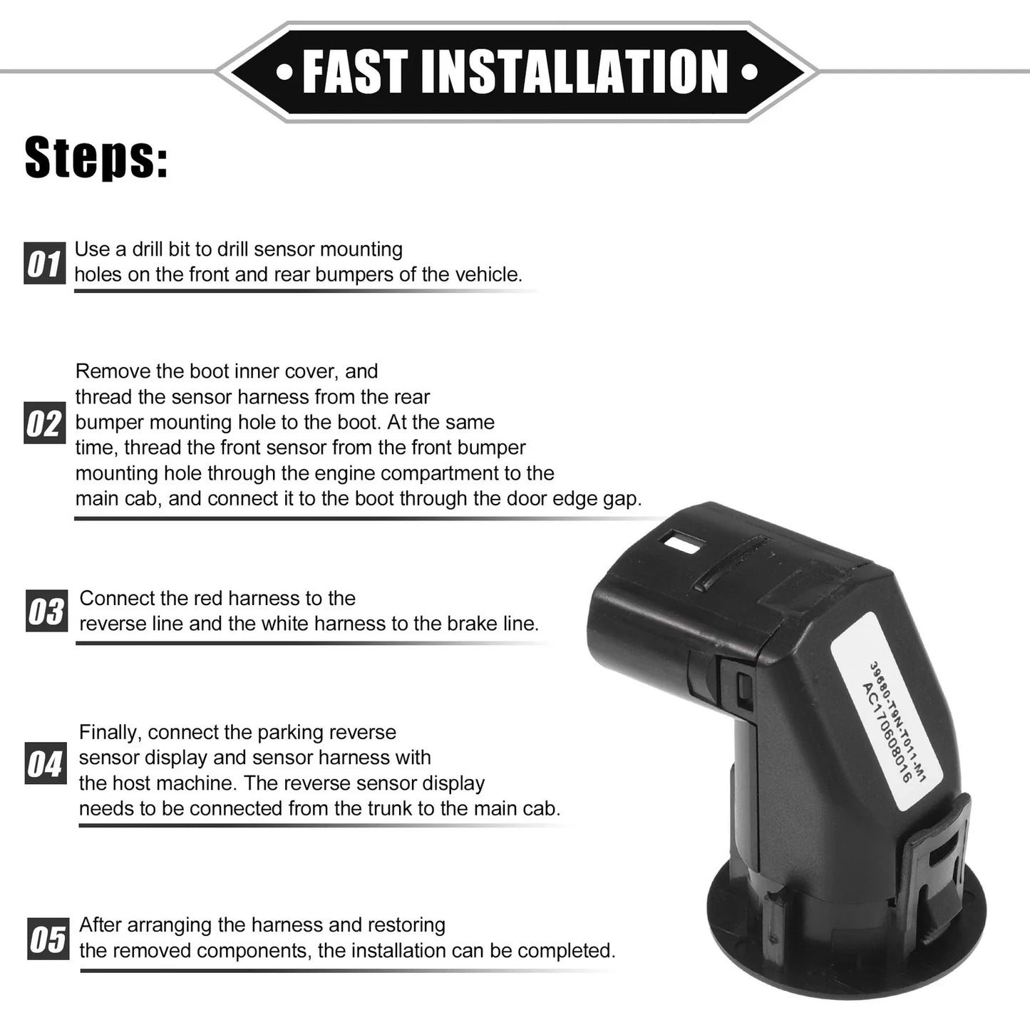 Reverse Parking Assist Sensor for Honda City T9N (2014-2019) ABS Black