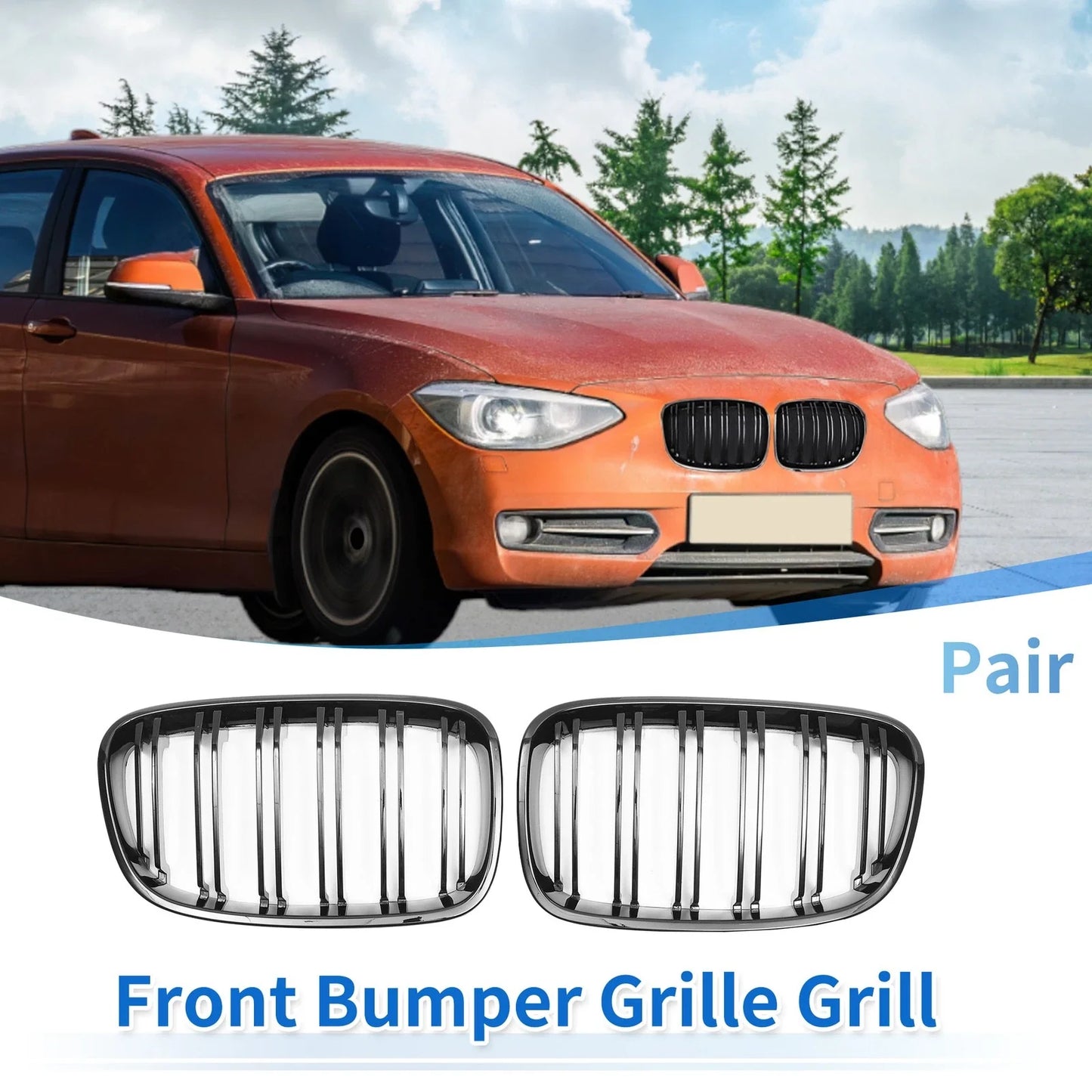 Pair Front Upper Bumper Grille for BMW 1 Series F20 (2011 - 2014) Double Slat