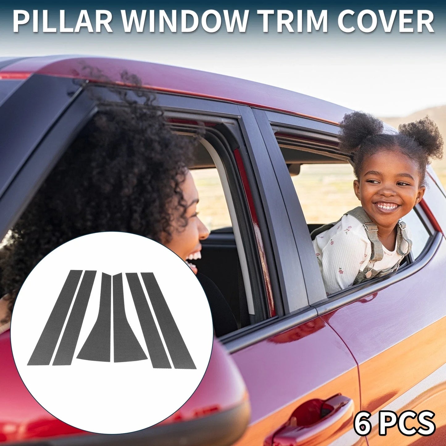6 Pcs Door Pillar Window Trim for Honda Fit (2009-2012) Carbon Fiber Pattern