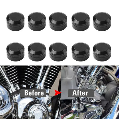 10 x CNC 11mm-14.6mm Engine Bolt Topper Caps Covers for Harley Dyna Softail