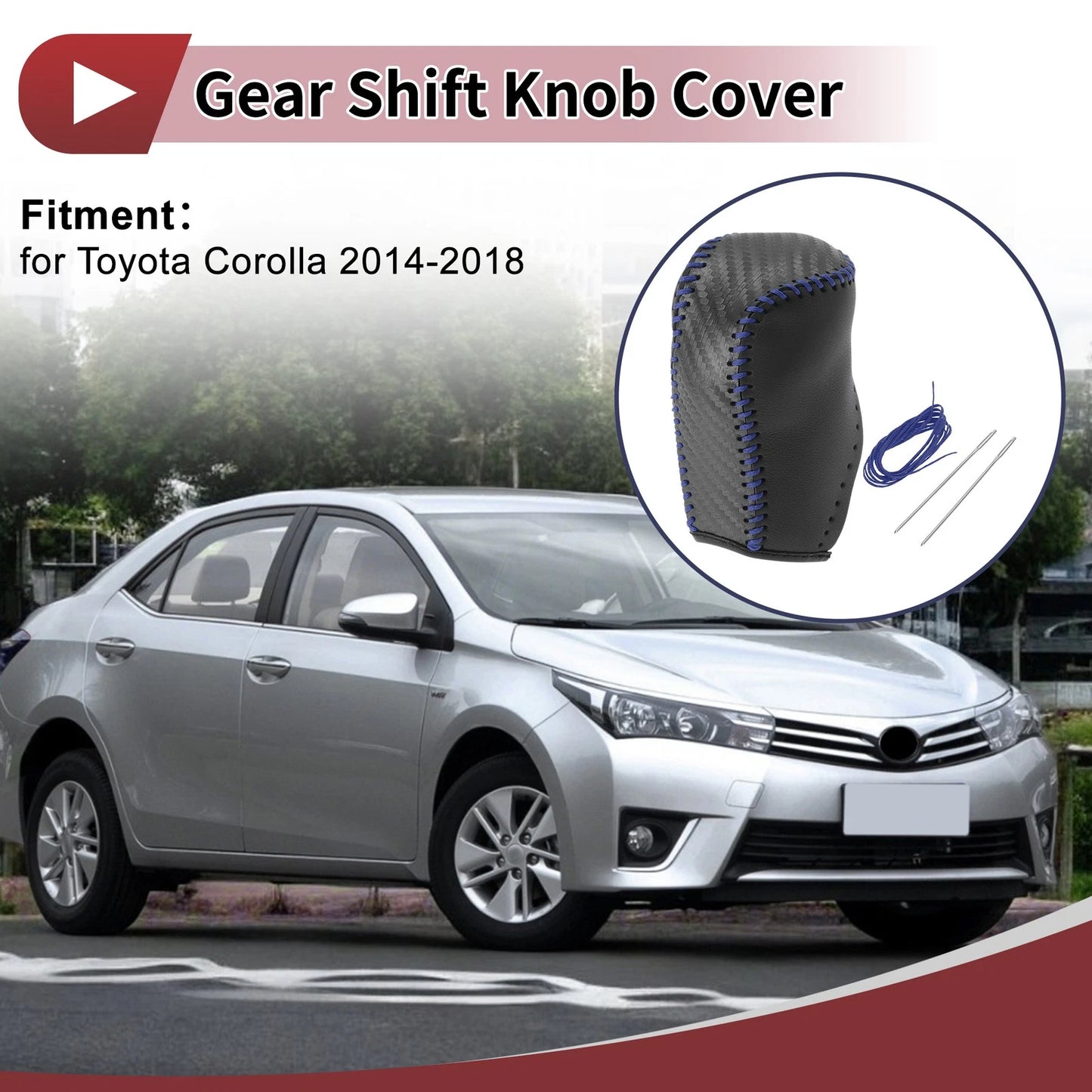 1 Pc Gear Shift Knob Cover for Toyota Corolla (2014–2018) Blue Faux Leather
