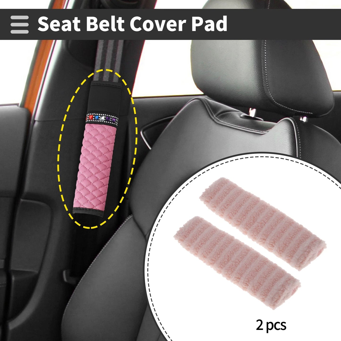 Set of 2 Pink Seat Belt Cover Pads for Universal Fit (26cm)