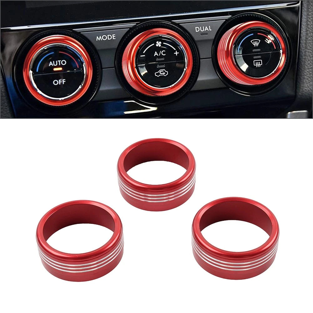 Set of 2 Red AC Climate Control Knob Ring Covers for Subaru Forester XV Crosstrek WRX STi