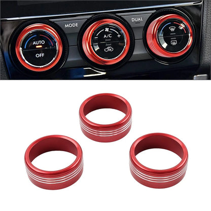 Set of 2 Red AC Climate Control Knob Ring Covers for Subaru Forester XV Crosstrek WRX STi