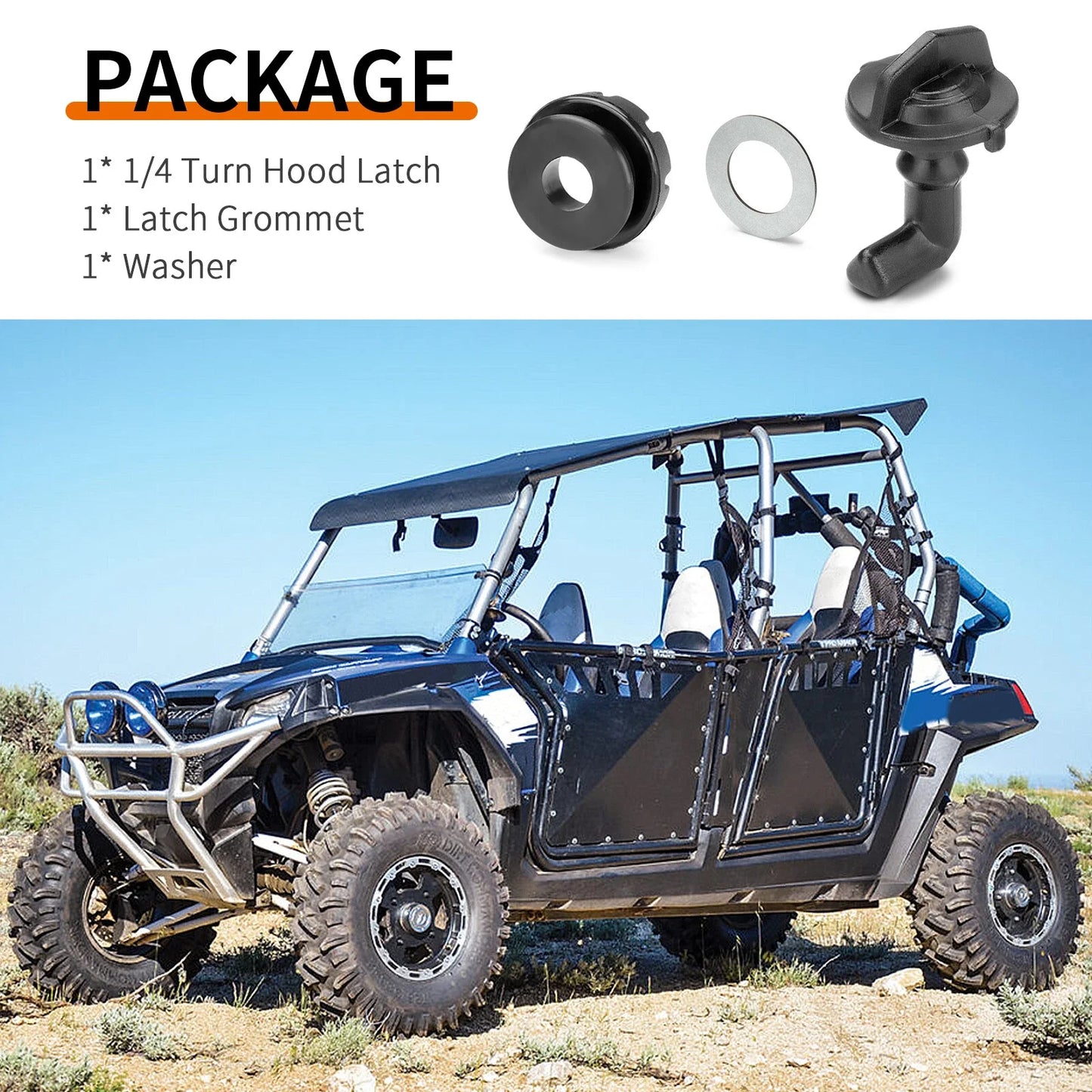 1/4 Turn Hood Latch + Grommets & Washers Kit for Polaris RZR S4 800 (2008–2014)