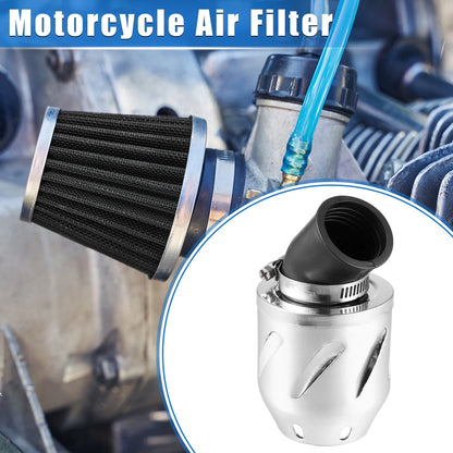 Air Filter for Universal Motorcycle (35mm ID, 140x70mm) Aluminum Alloy Silver Tone