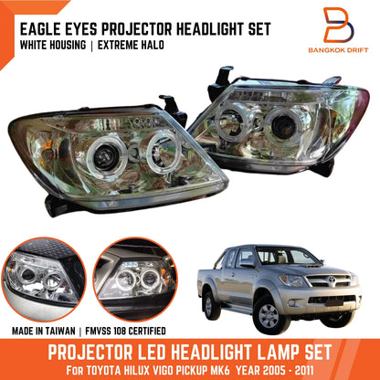 Chrome LED Projector Headlights for Toyota Hilux MK6 Vigo Pickup (05-11)