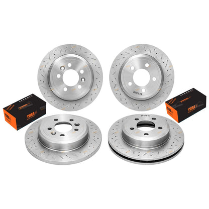 Front & Rear Slotted Drilled Disc Rotors + Brake Pads for Ford Falcon (2002–2014)