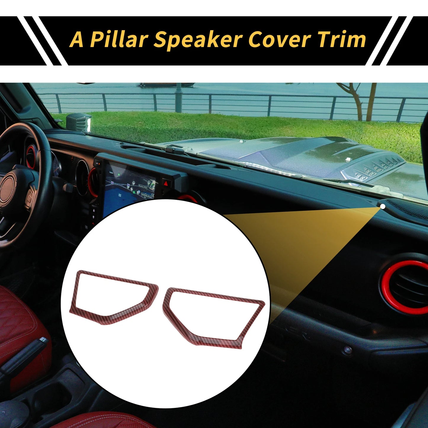 1 Pair A Pillar Speaker Cover Trim for Jeep Wrangler JL JLU (2018–2023) Carbon Fiber Red