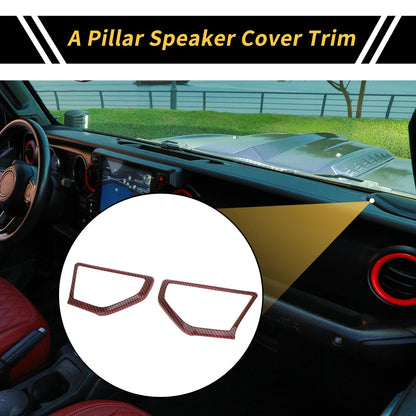 1 Pair A Pillar Speaker Cover Trim for Jeep Wrangler JL JLU (2018–2023) Carbon Fiber Red