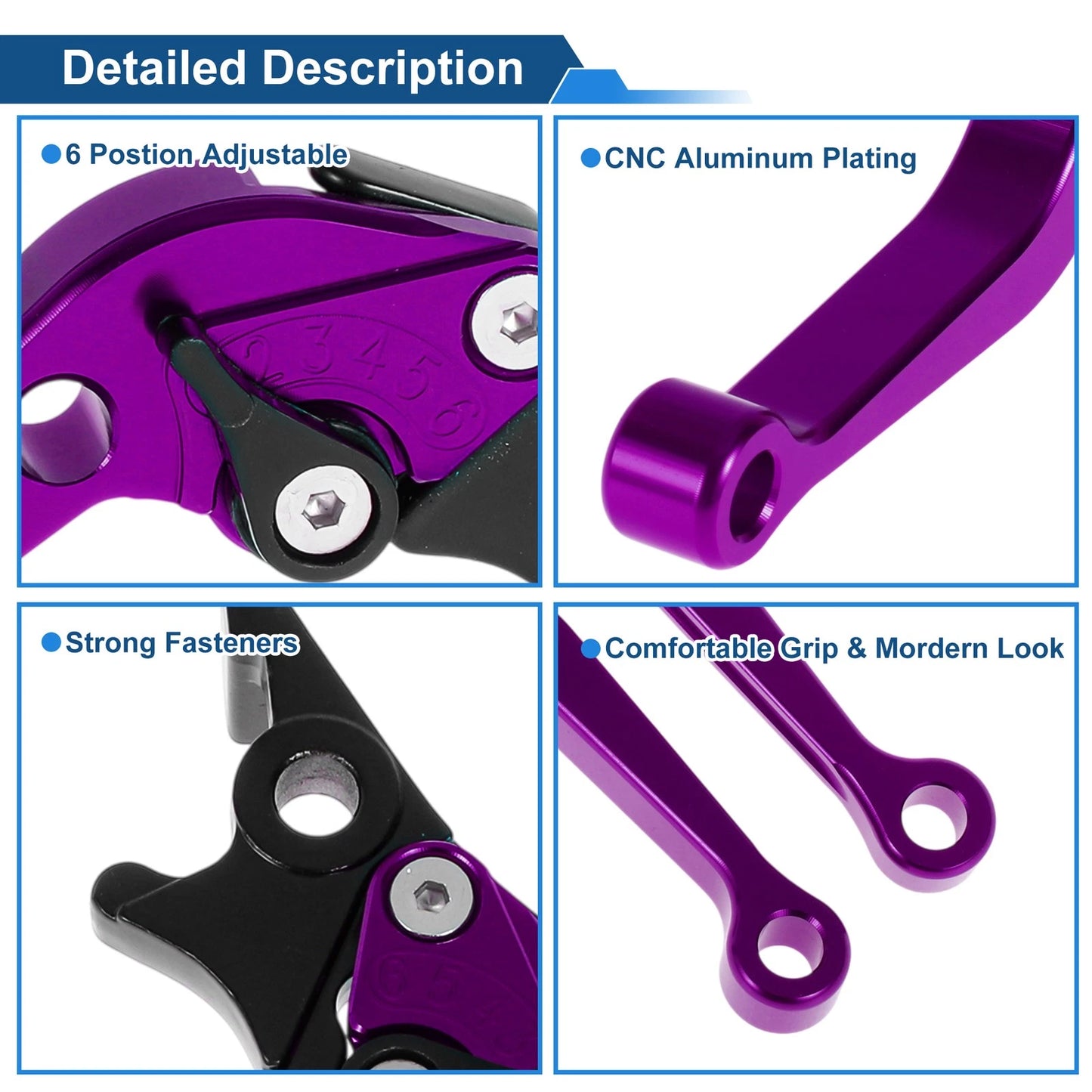 Adjustable Short Brake Clutch Lever Set for Yamaha YFZ 450 S (2003–2006) Purple