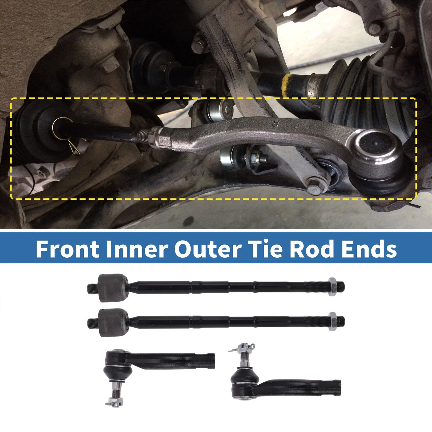 Set of 4 Front Inner Outer Tie Rod End Links for Toyota RAV4, Scion TC