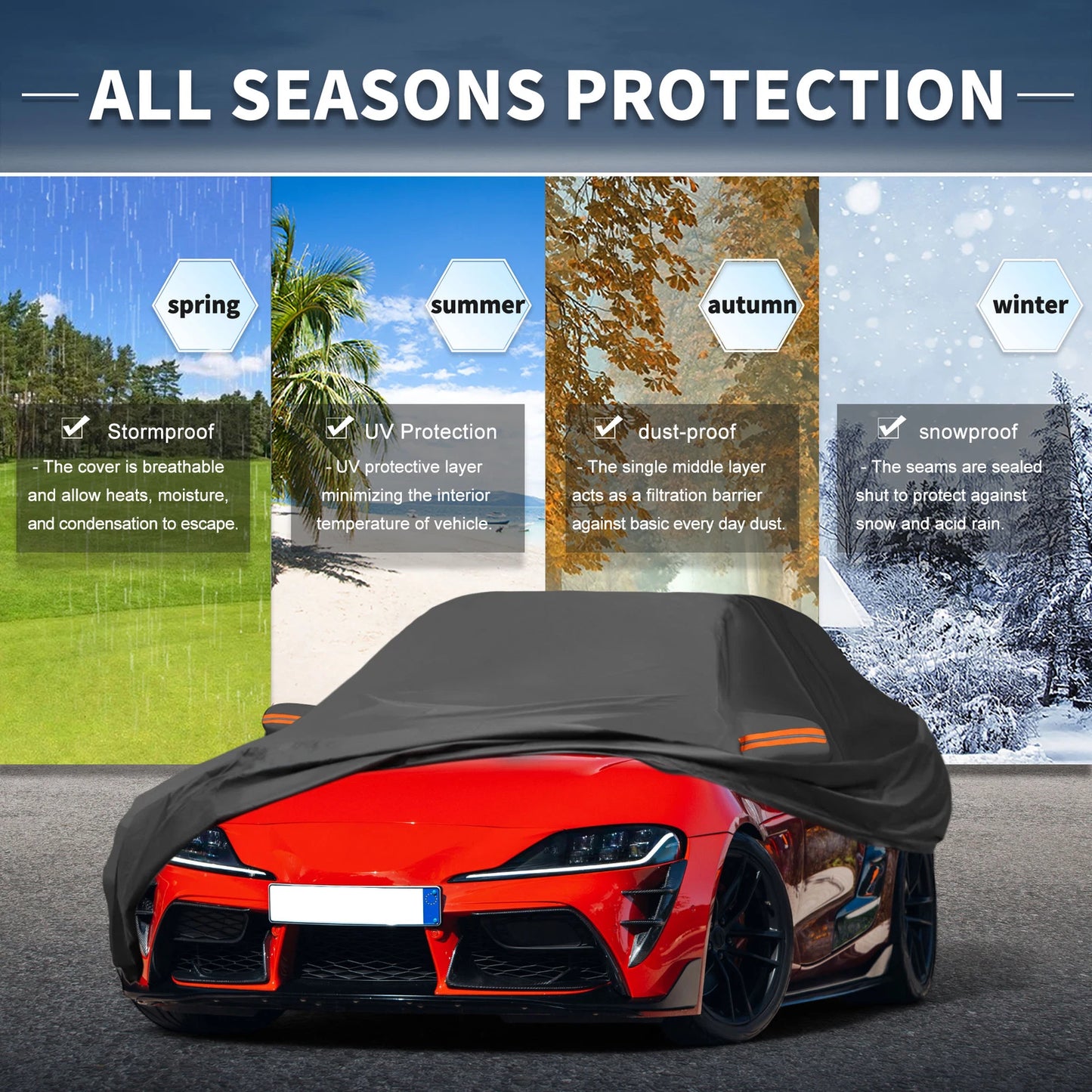Waterproof Car Cover for Toyota Supra (210D-PU, Driver Door Zipper)