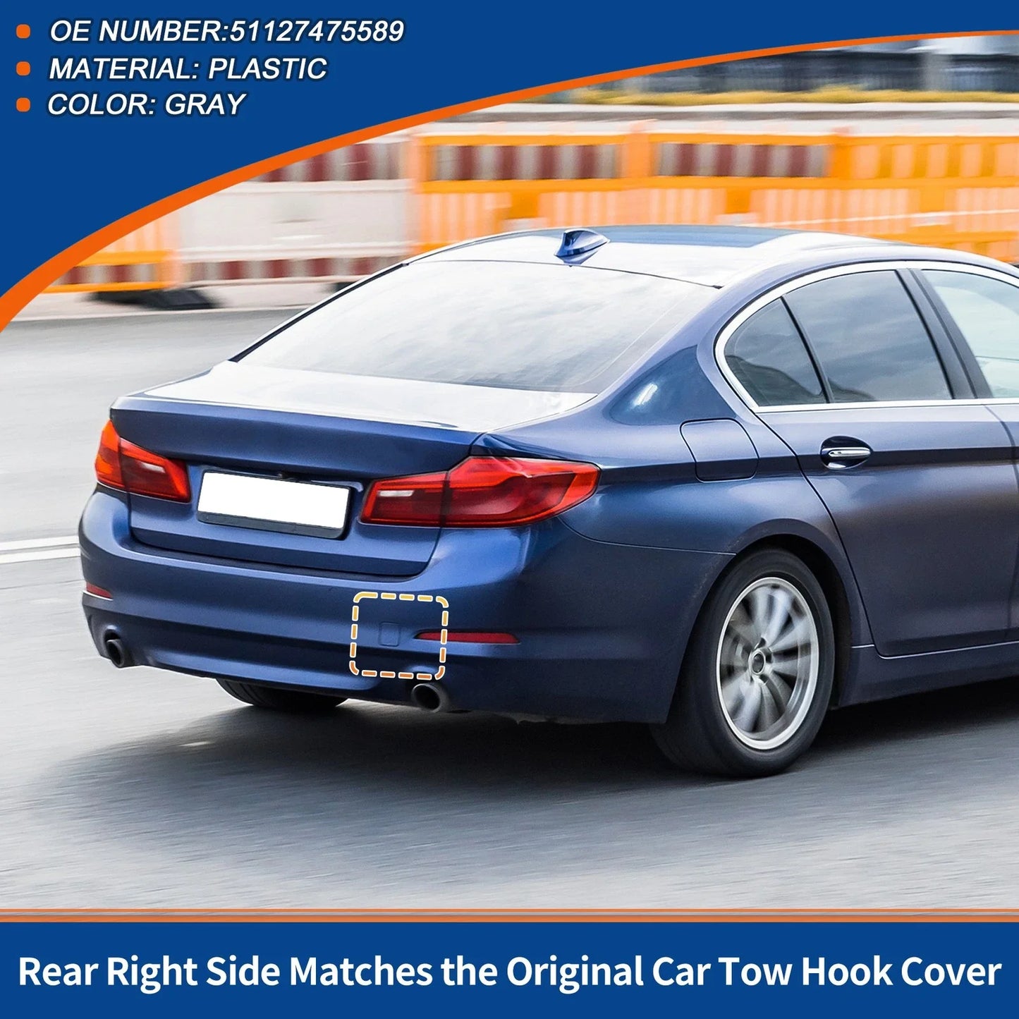 Rear Right Bumper Tow Hook Cover for BMW 530i 540i M5 Gray