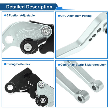 6-Speed Adjustable Brake Clutch Levers for Kawasaki EX250 (2008–2012) Titanium Tone