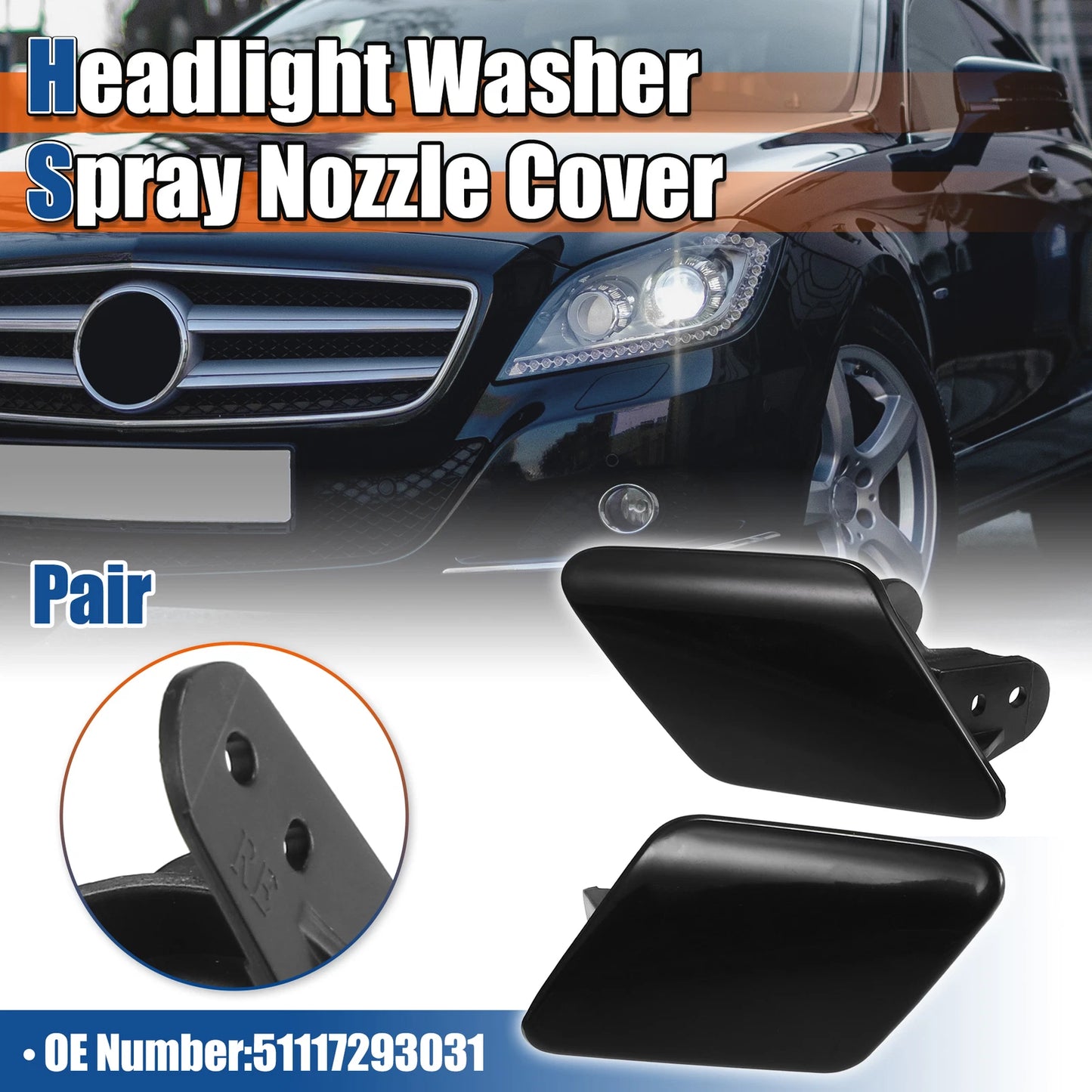 1 Pair Headlight Washer Spray Nozzle Cover for BMW (2000–2006) No. 51117293031