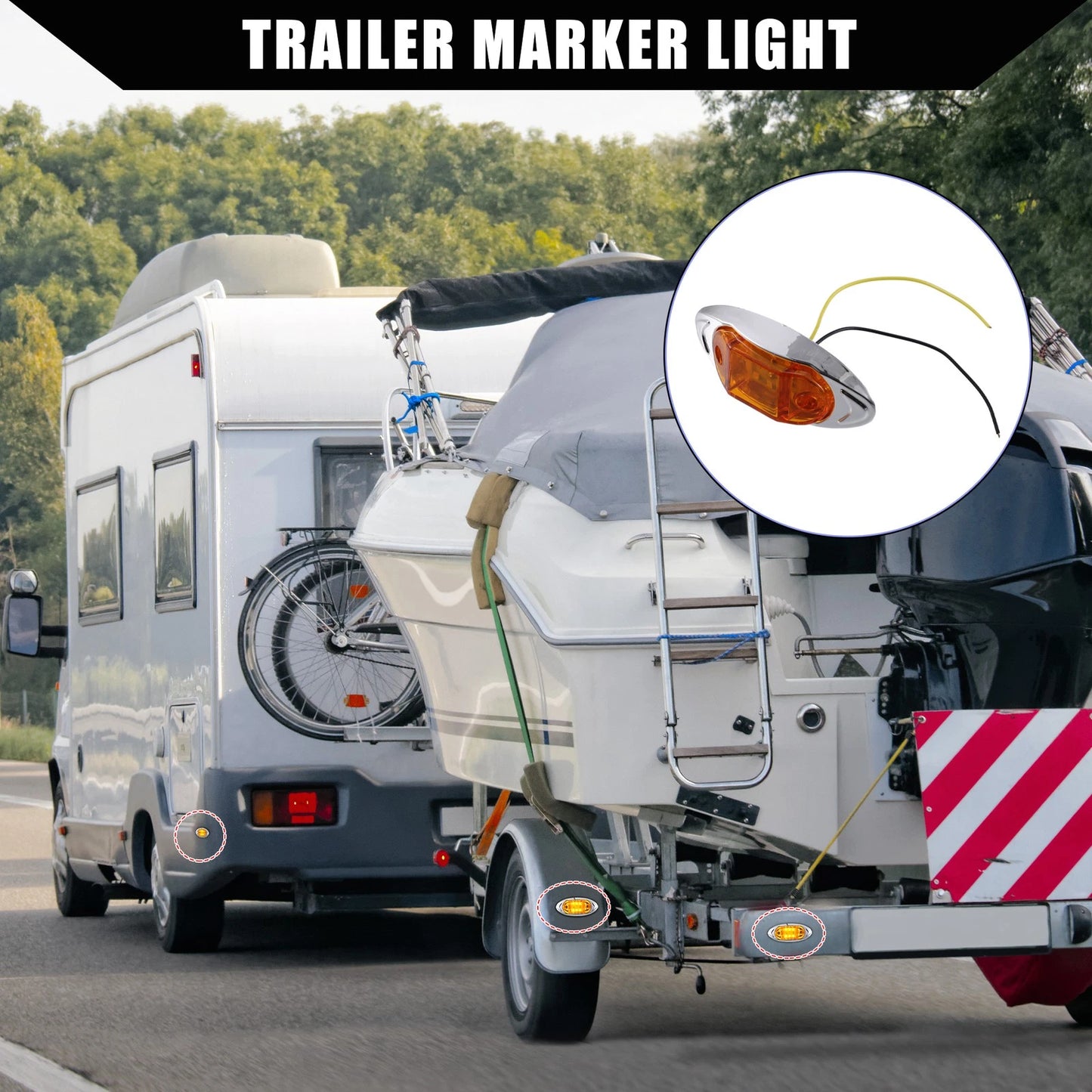 Set of 4 Oval Trailer Marker Lights for RV Truck Boat