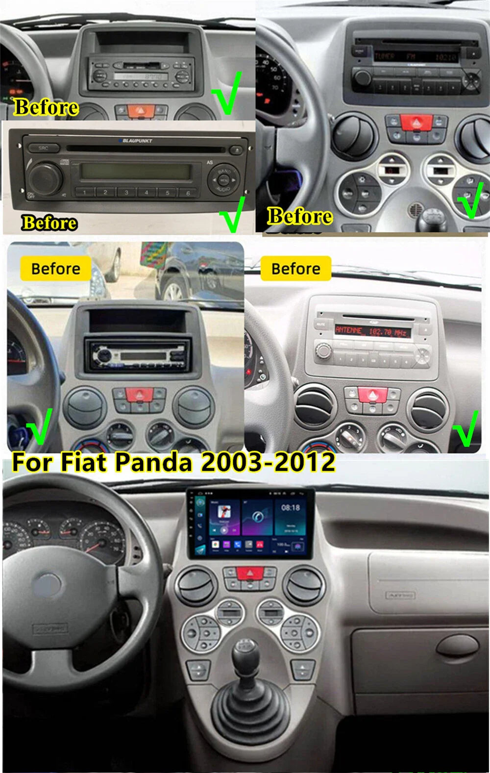 9" Android 13.0 Stereo Radio GPS for Fiat Panda (2003-2012) 4+32GB