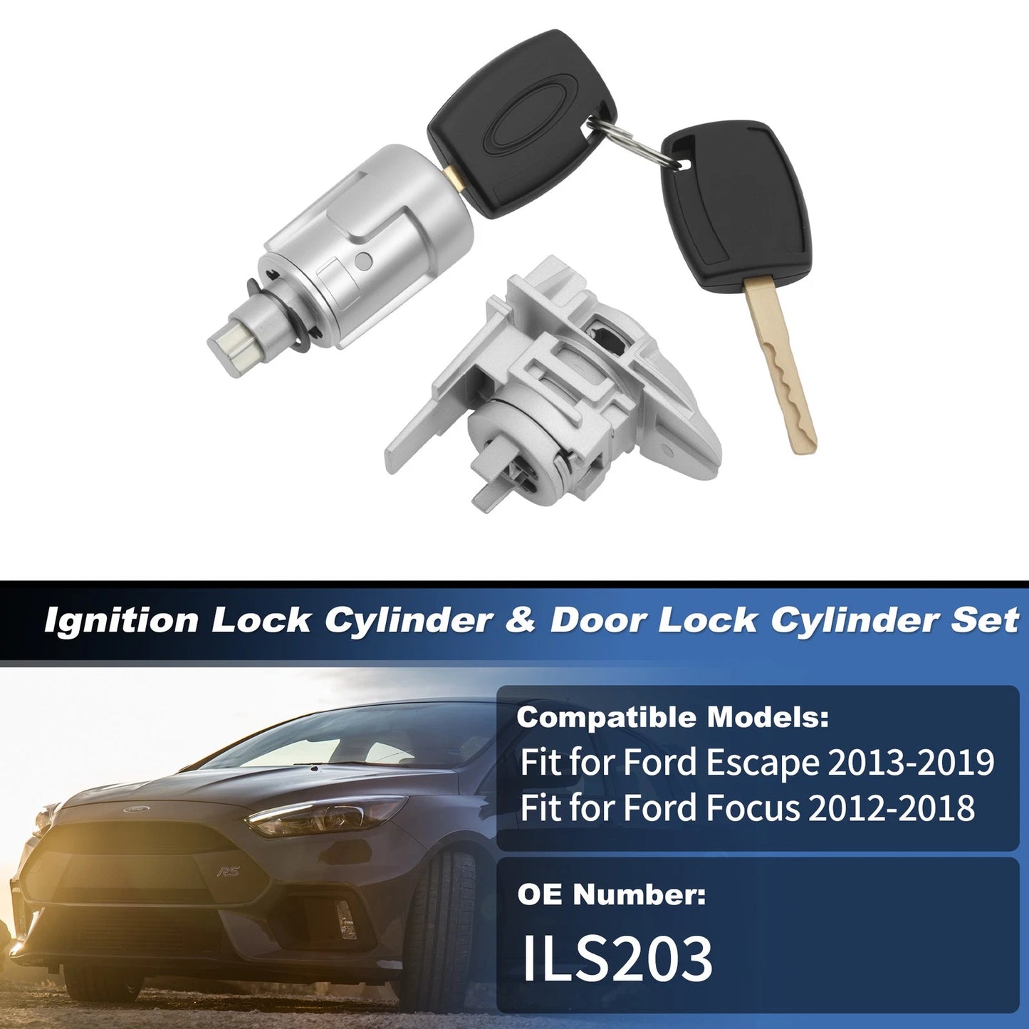Ignition Lock Cylinder & Door Lock Cylinder Set w/Keys for Ford Escape (2013–2019)