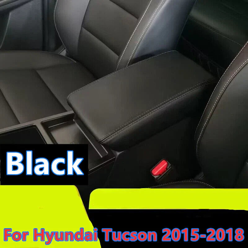 Center Console Lid Leather Armrest Cover Black for Hyundai Tucson (2015–2018)
