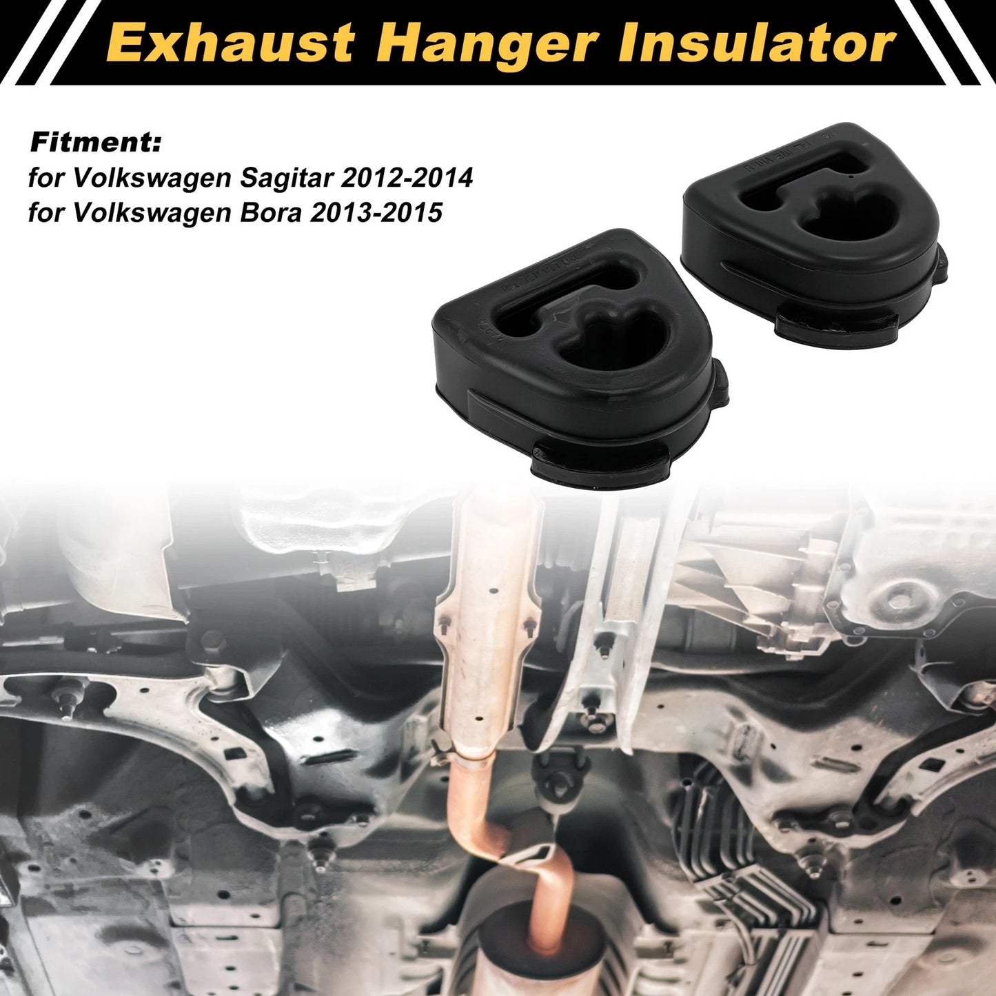 Set of 2 Muffler Exhaust Hangers for Volkswagen Sagitar (2012–2014) 1404920144 Rubber Black