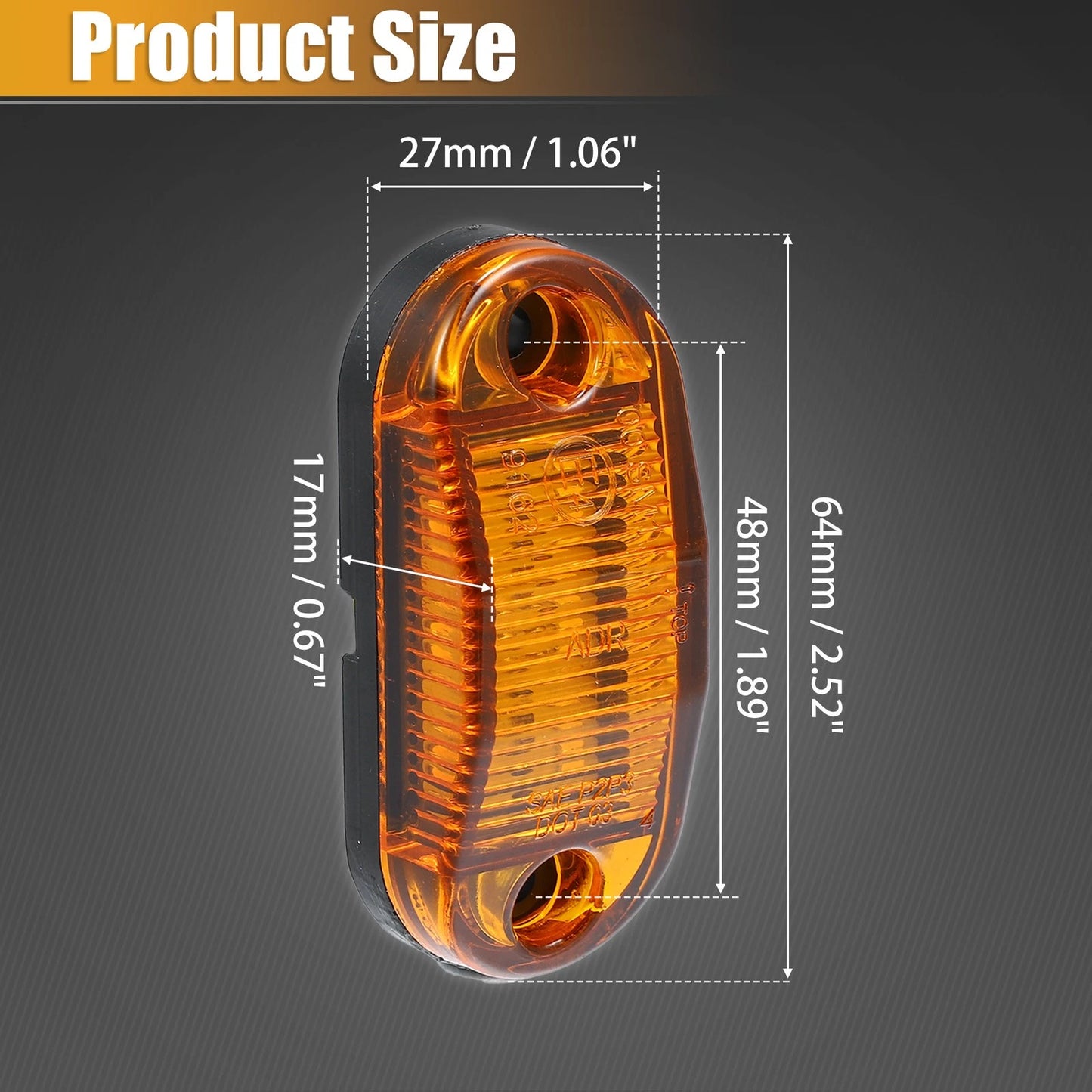 10pcs 6 LED Side Marker Lights for Trailer (12V-24V) Amber Oval