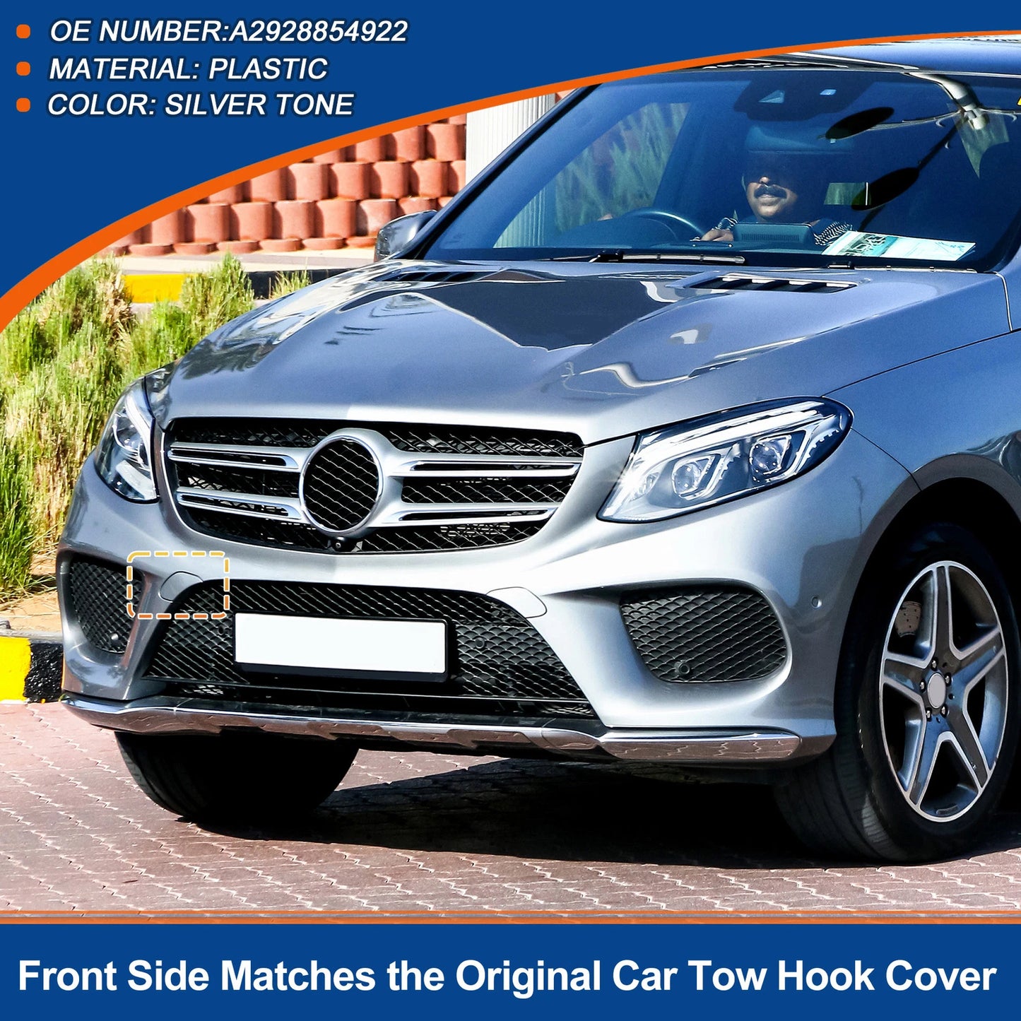 Tow Hook Cover for Mercedes-Benz GLE (2016–2023) No.A2928854922 Silver Tone