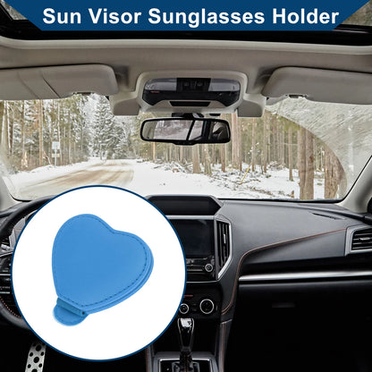 Sunglasses Holder for Car - PU Leather Light Blue Magnetic