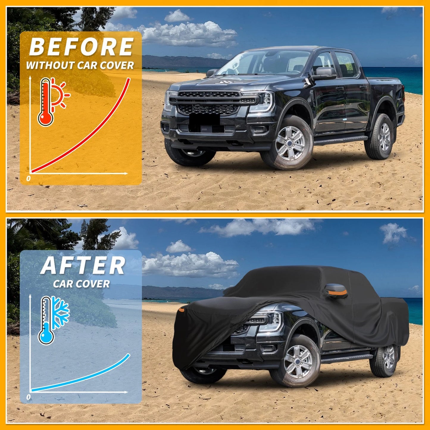 Waterproof Car Cover for Ford Ranger (190T-PU, Black, with Zipper)