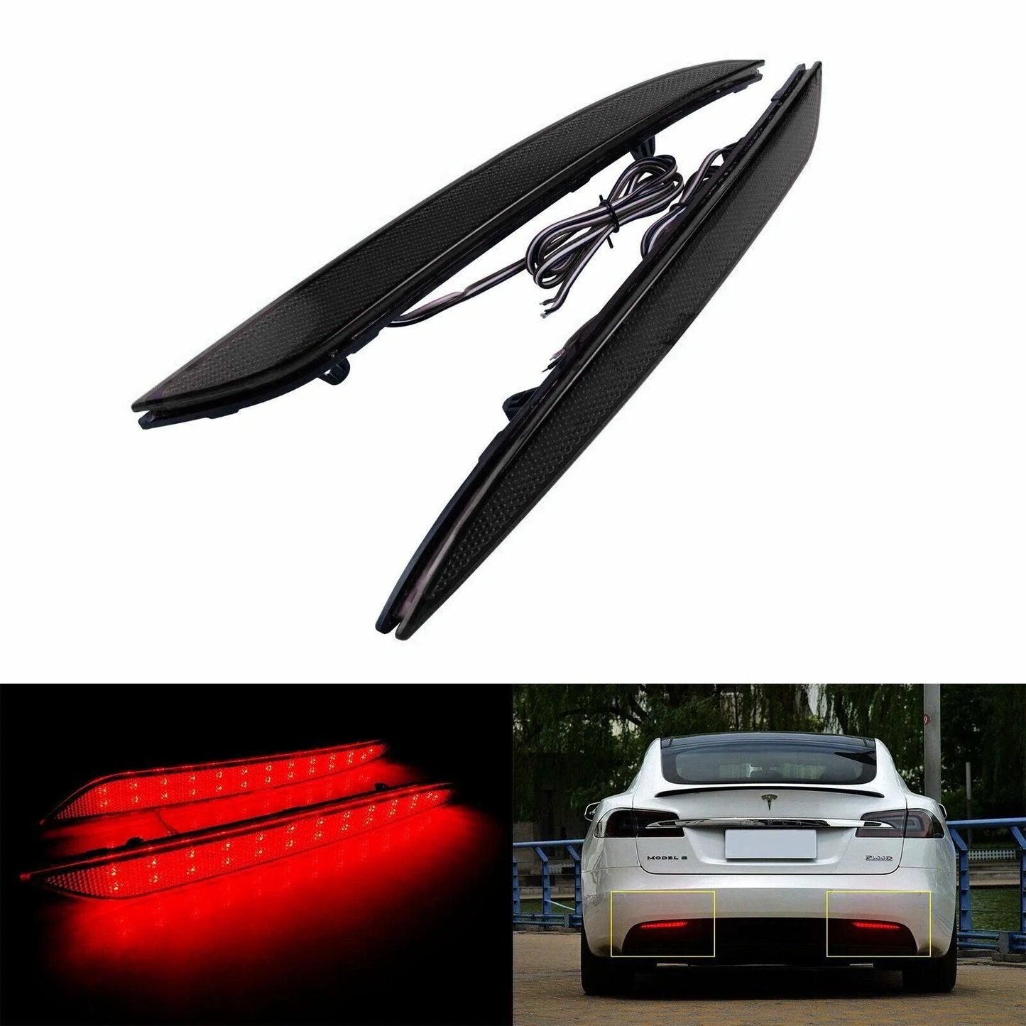 Smoke Bumper Reflector Brake Lamps Tail Lights for Tesla Model S (2012–2024)