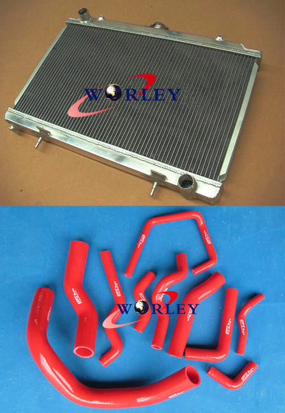 Aluminum Radiator & Red Silicone Hose for Nissan Silvia S14 S15 (1995–2002)