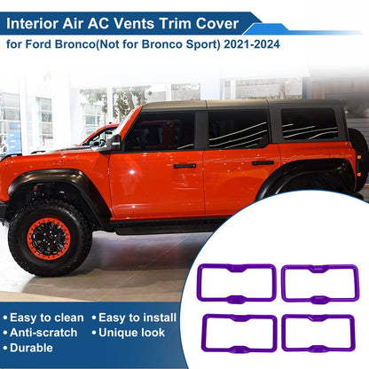 Set of 4 Air Condition Outlet Vent Trim Cover Frame for Ford Bronco (2021–2024) Purple