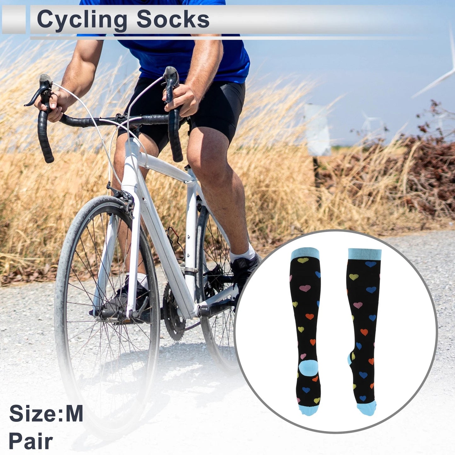 Cycling Socks for Men Size M (Sweat-Absorbent, High-Cut, Light Blue/Black)