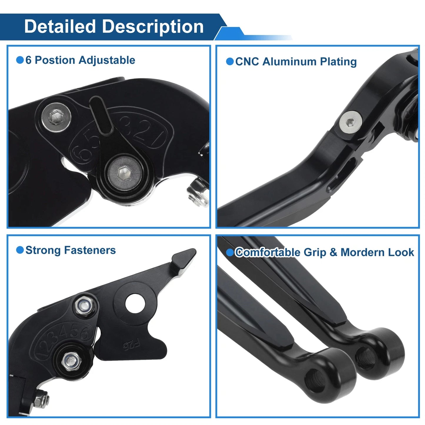 Short/Long Brake Clutch Levers for Kawasaki Z250SL (2016–2017) 1 Pair Solid Black