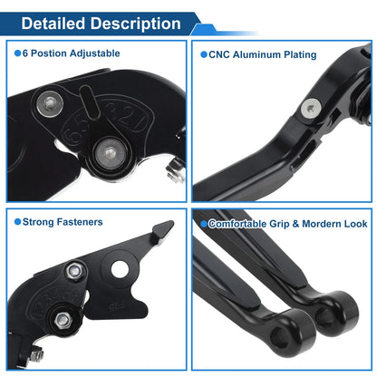 Short/Long Brake Clutch Levers for Kawasaki Z250SL (2016–2017) 1 Pair Solid Black