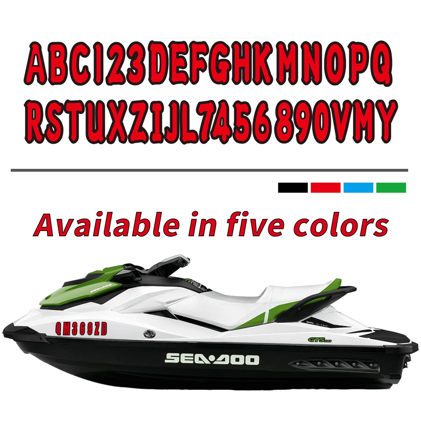 Set of 4 Custom Boat Registration Numbers Decals A-Z & 0-9 (Red)