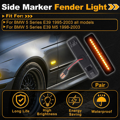 Side Marker Fender Light for BMW 5 Series E39 (1995–2003) 1 Pair Smoky Black Lens
