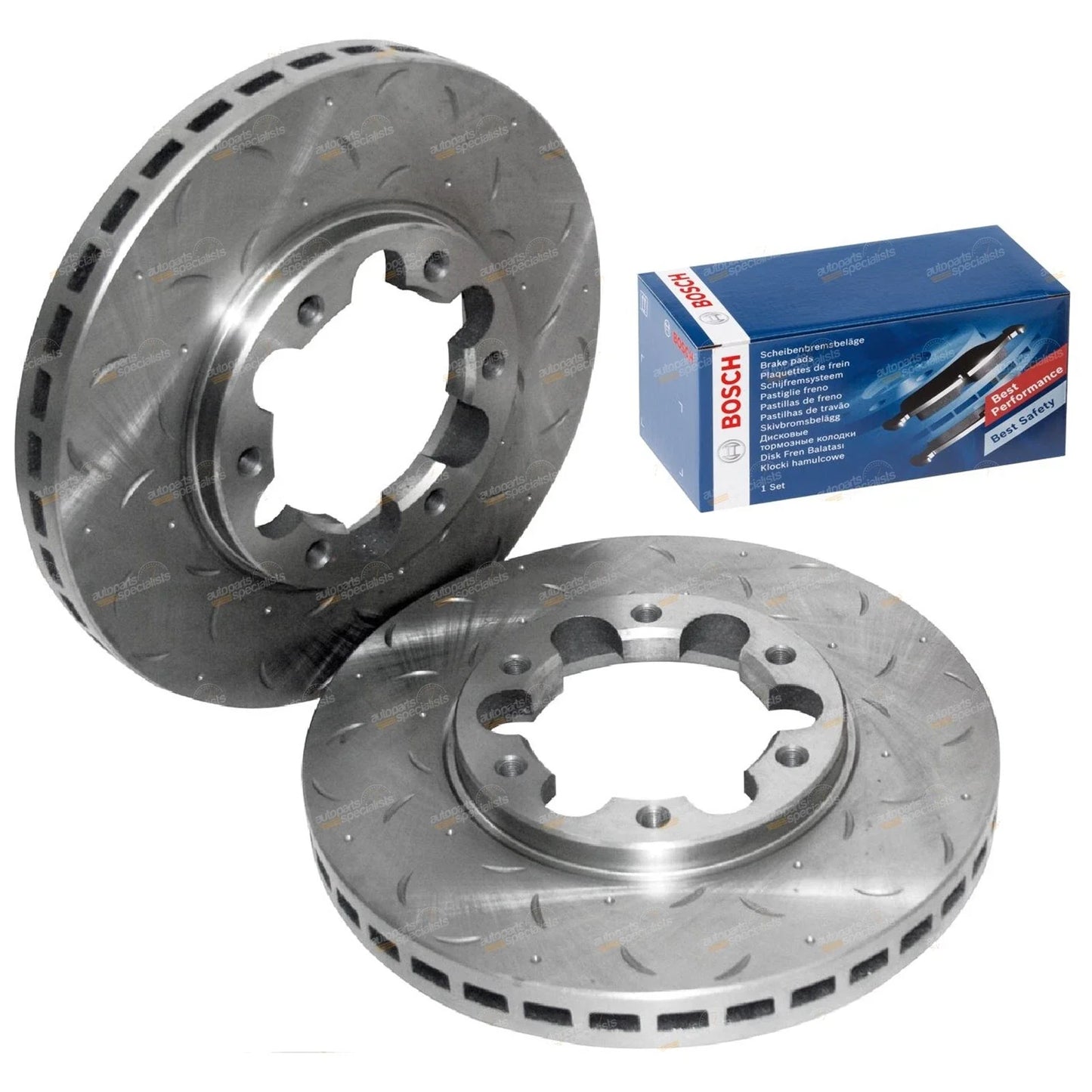 Front Drilled Slotted Disc Rotor + Pads for Patrol GU Y61 (1997-2016)