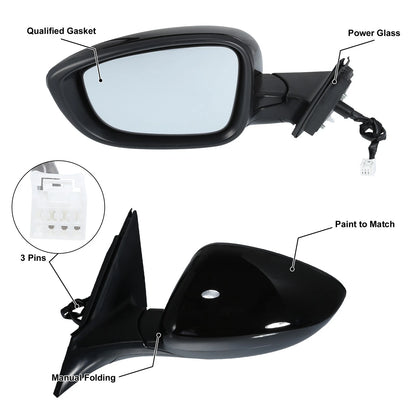 3 Pin Left Side Door Mirror Assembly Black for Honda Accord (2018–2022)