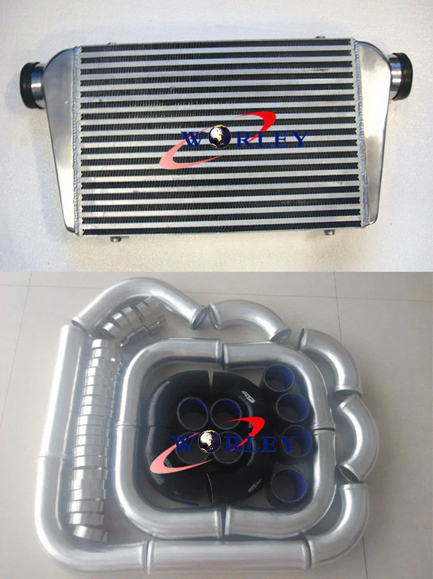 Universal Intercooler 450x300x75mm + 76mm 3" Aluminum Piping & Hose Kit