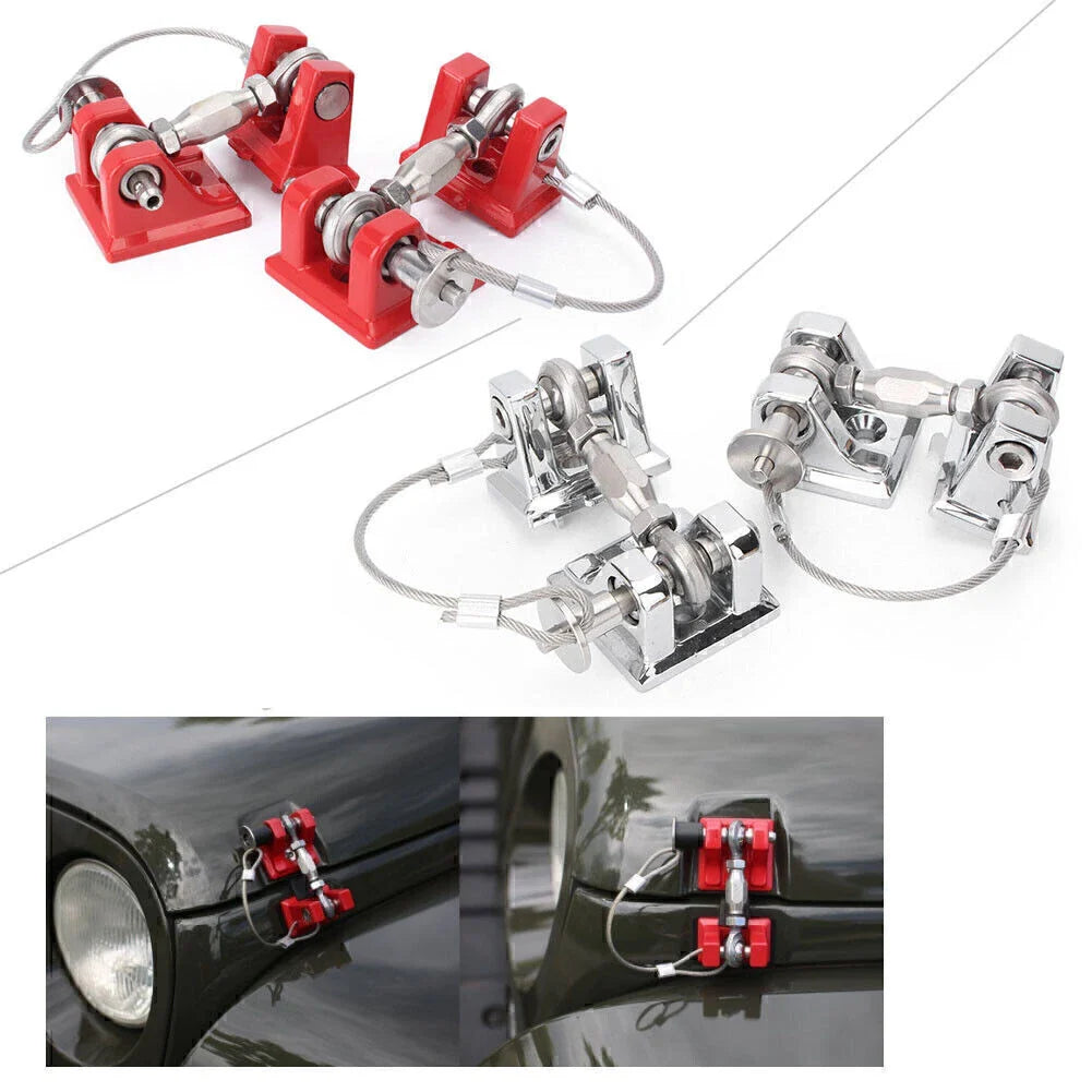 Hood Catch Lock Latches Kit Red/Chrome for Jeep Wrangler JK (2007-2017)