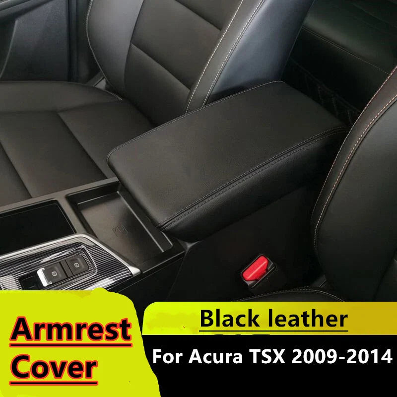 Front Center Console Lid Leather Armrest Cover Black for Acura TSX (2009–2014)