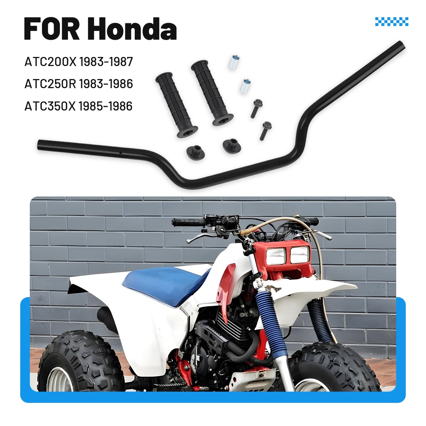 Heavy Duty Handlebar with Grips for Honda ATC200X ATC250R 350X 200X (1983–1986)