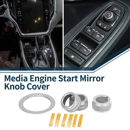 Set of 4 Media Tune Engine Start Mirror Knob Covers for Subaru WRX (2022–2023) Silver Tone