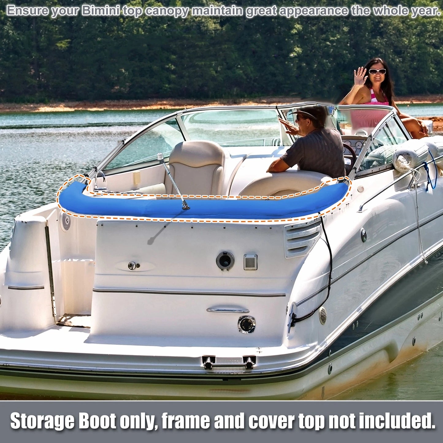 Bimini Top Storage Boot Cover for Boat (91"-96" Width) - Pacific Blue