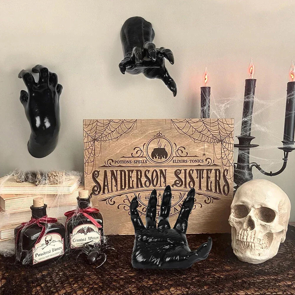 3 x Wall Mounted Creepy Reaching Hands with Lighted Candles for Decoration