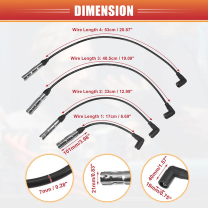 Set of 4 Spark Plug Wire Ignition Coil Cables No. 06A905430H for Volkswagen Beetle