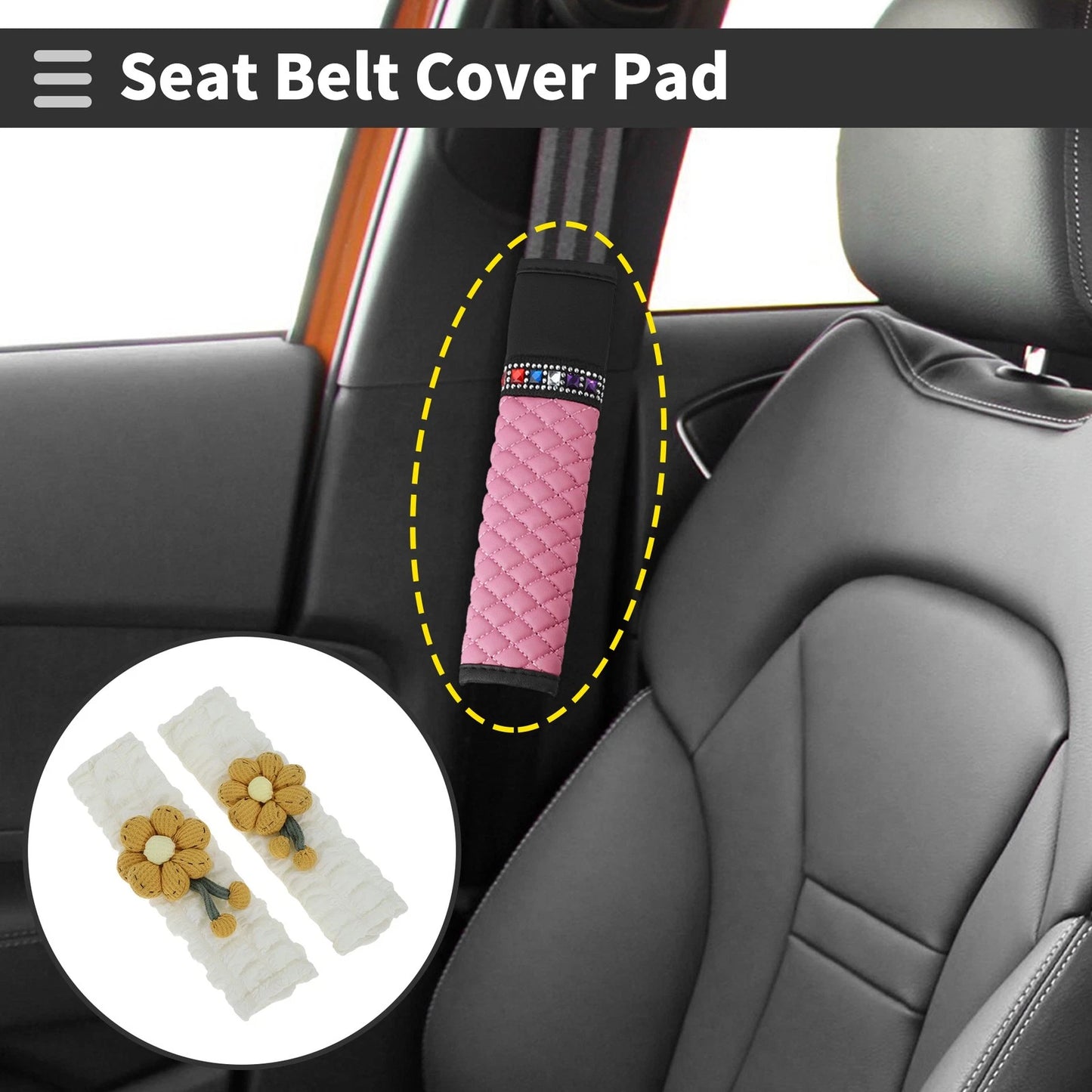 Set of 2 Yellow Seat Belt Cover Pads for Universal Fit (25cm)