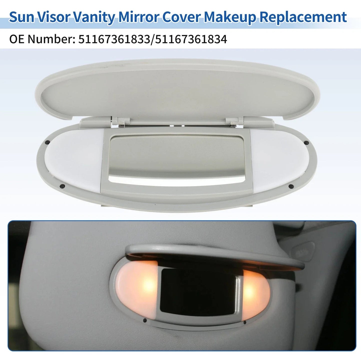Sun Visor Vanity Mirror Cover for BMW Mini Cooper R55 R56 Gray